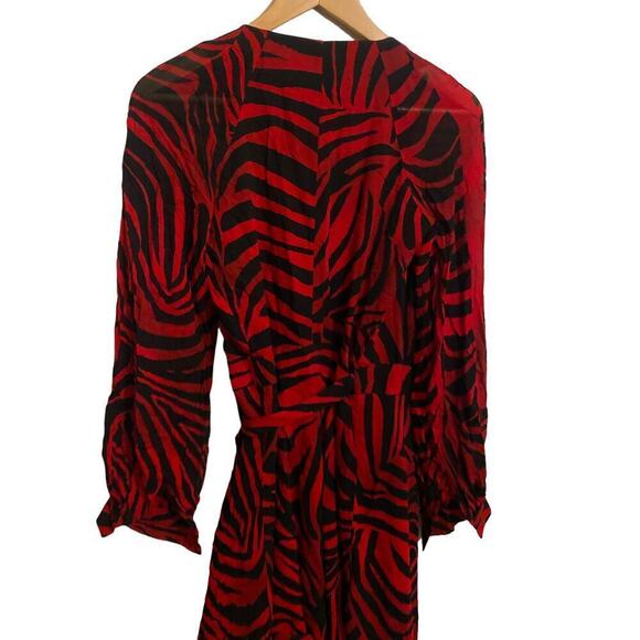 Pinko Wrap Dress Zebra Print Long Sleeve Red  Size 4 - Picture 6 of 11